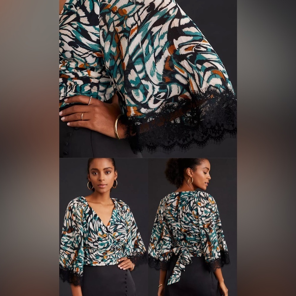 Anthropologie Flutter-Sleeve Wrap Top